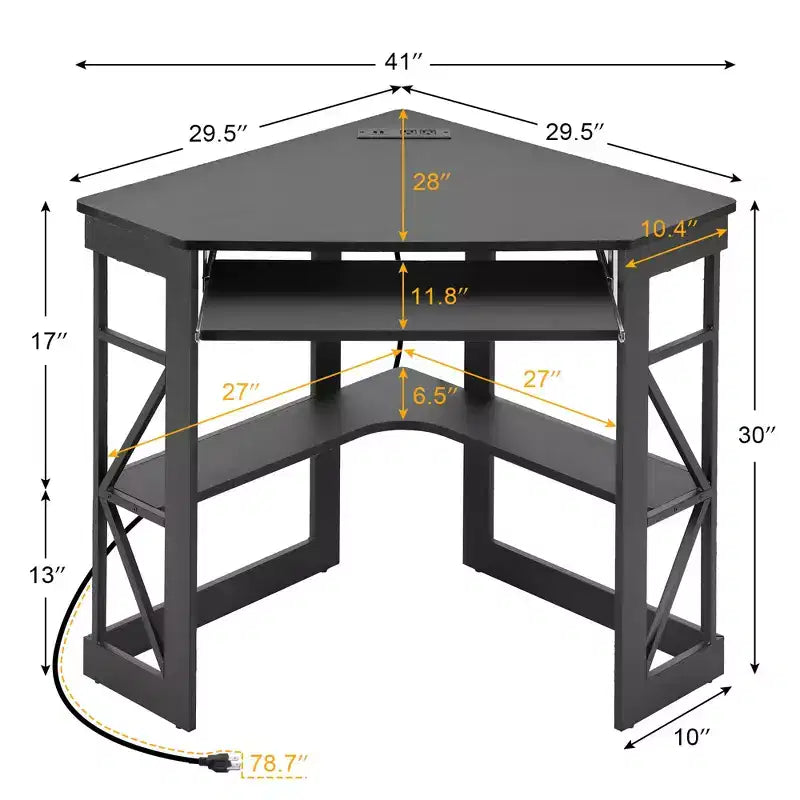 41 in Corner Computer Desk with Storage Shelves & Charging Station, Gamer Desk, Modern Computer Desk for Home Office Workstation