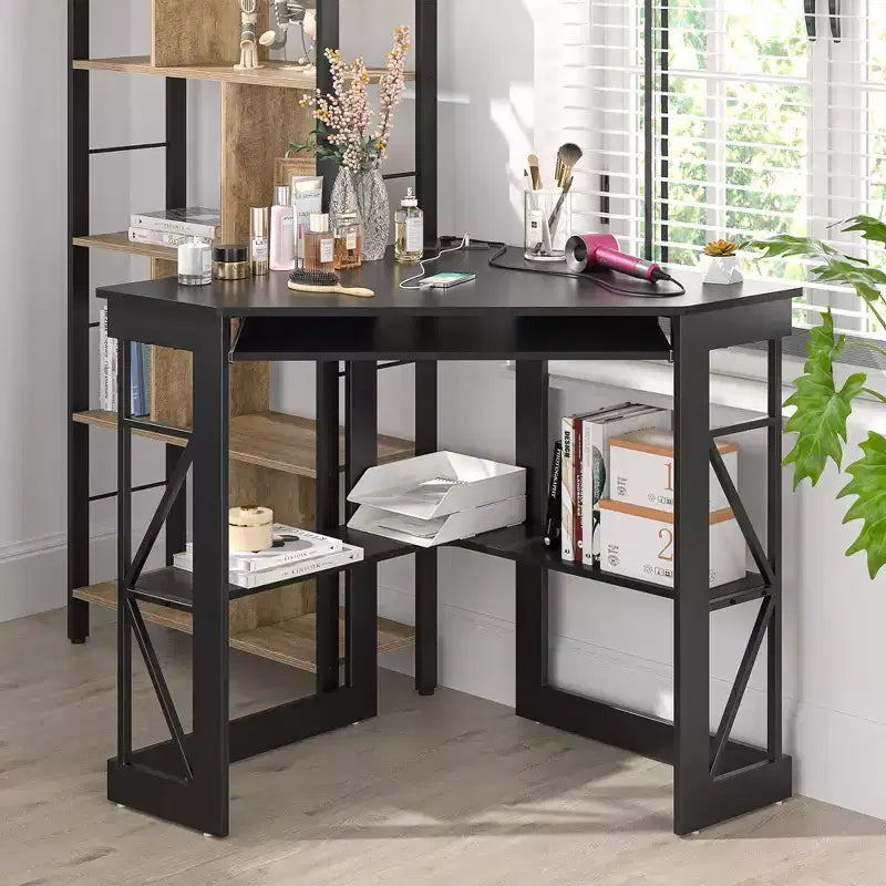 41 in Corner Computer Desk with Storage Shelves & Charging Station, Gamer Desk, Modern Computer Desk for Home Office Workstation