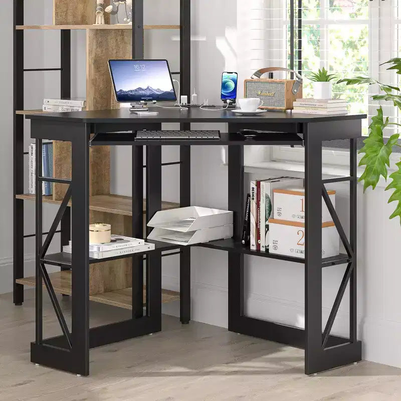 41 in Corner Computer Desk with Storage Shelves & Charging Station, Gamer Desk, Modern Computer Desk for Home Office Workstation