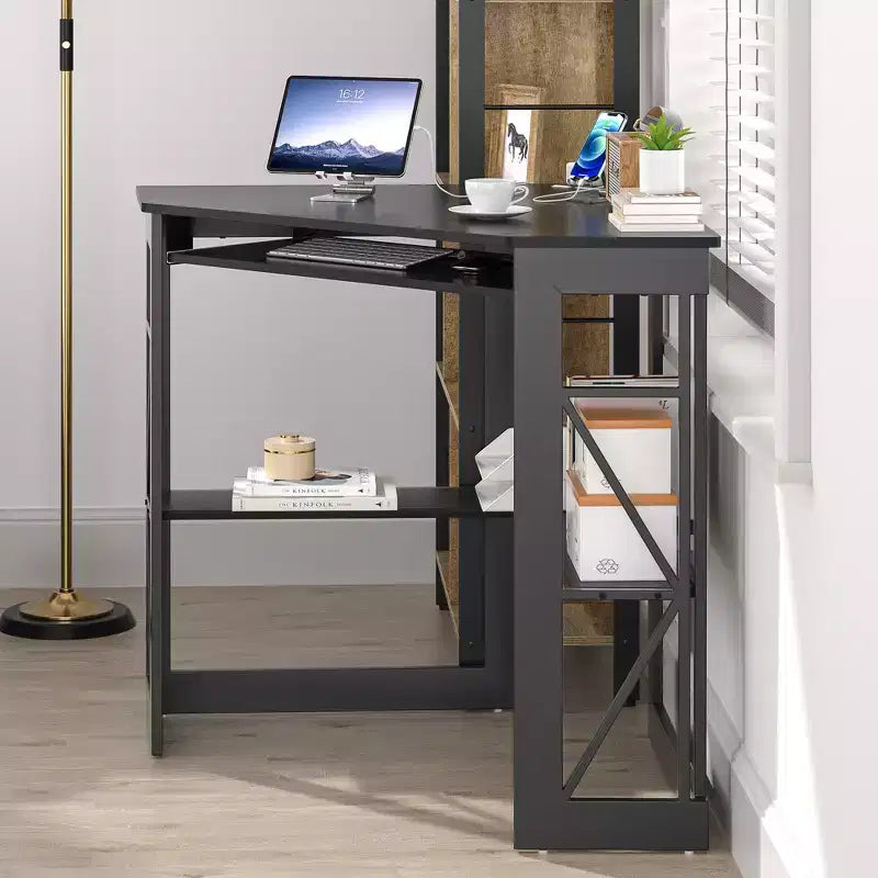 41 in Corner Computer Desk with Storage Shelves & Charging Station, Gamer Desk, Modern Computer Desk for Home Office Workstation