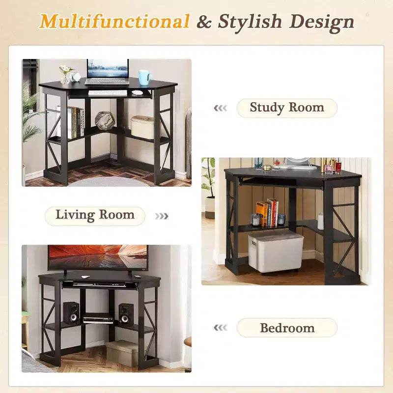 41 in Corner Computer Desk with Storage Shelves & Charging Station, Gamer Desk, Modern Computer Desk for Home Office Workstation