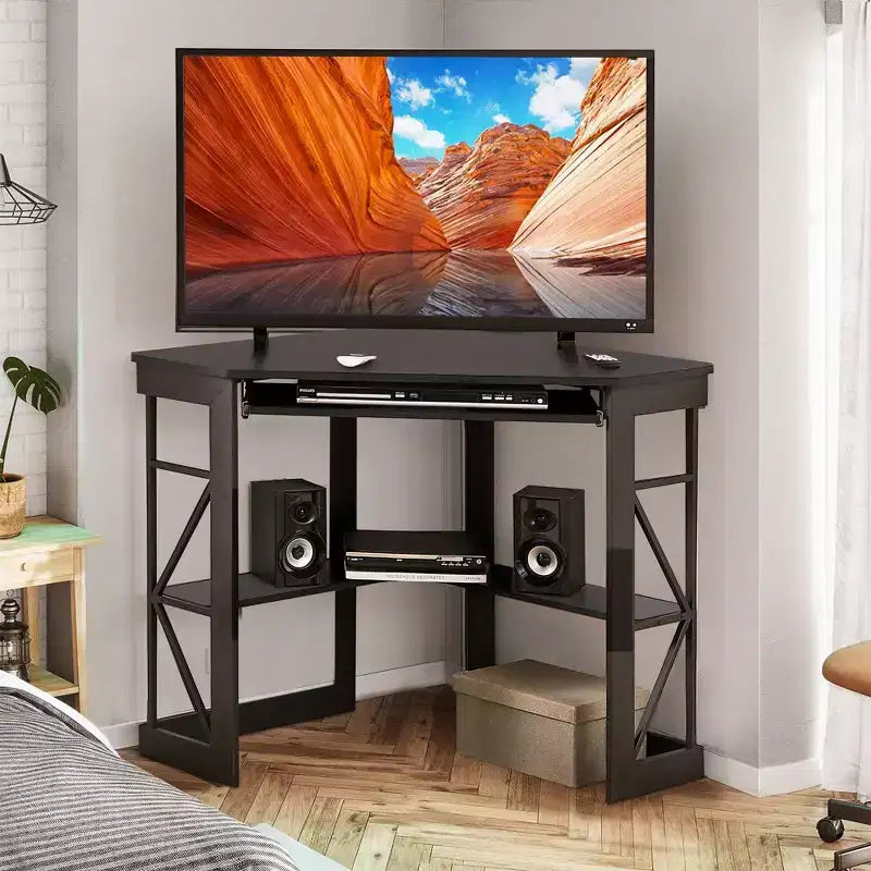 41 in Corner Computer Desk with Storage Shelves & Charging Station, Gamer Desk, Modern Computer Desk for Home Office Workstation