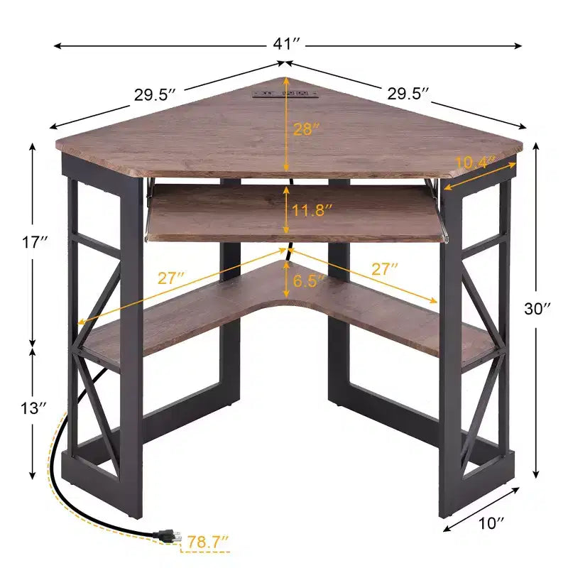 41 in Corner Computer Desk with Storage Shelves & Charging Station, Gamer Desk, Modern Computer Desk for Home Office Workstation