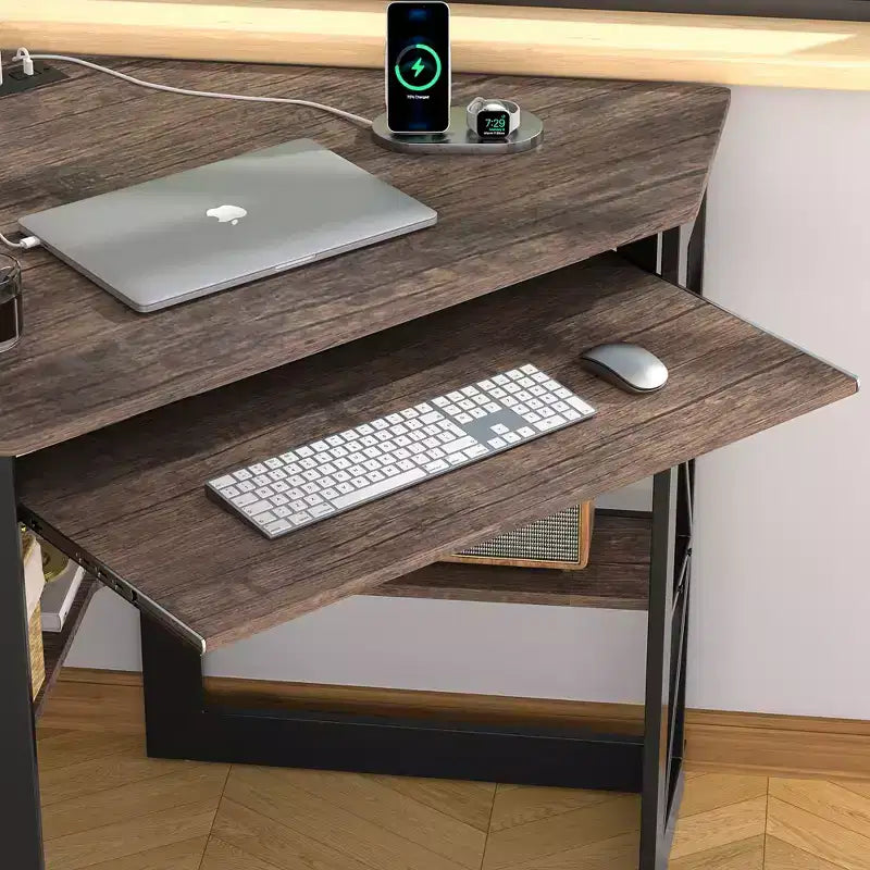 41 in Corner Computer Desk with Storage Shelves & Charging Station, Gamer Desk, Modern Computer Desk for Home Office Workstation