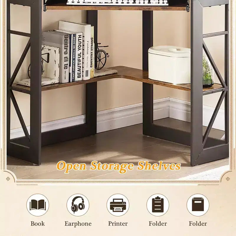 41 in Corner Computer Desk with Storage Shelves & Charging Station, Gamer Desk, Modern Computer Desk for Home Office Workstation