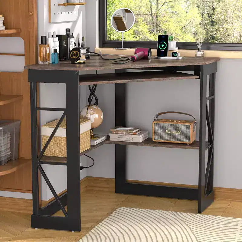 41 in Corner Computer Desk with Storage Shelves & Charging Station, Gamer Desk, Modern Computer Desk for Home Office Workstation