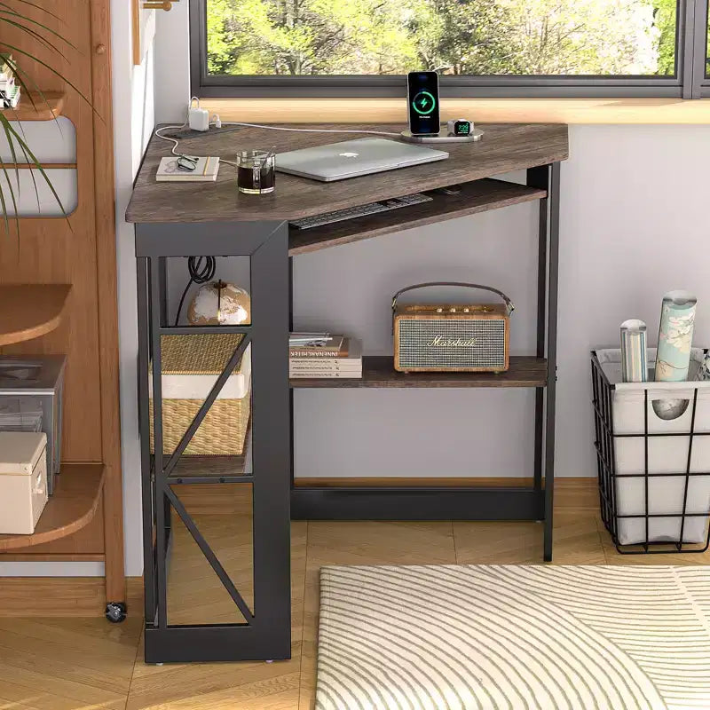 41 in Corner Computer Desk with Storage Shelves & Charging Station, Gamer Desk, Modern Computer Desk for Home Office Workstation