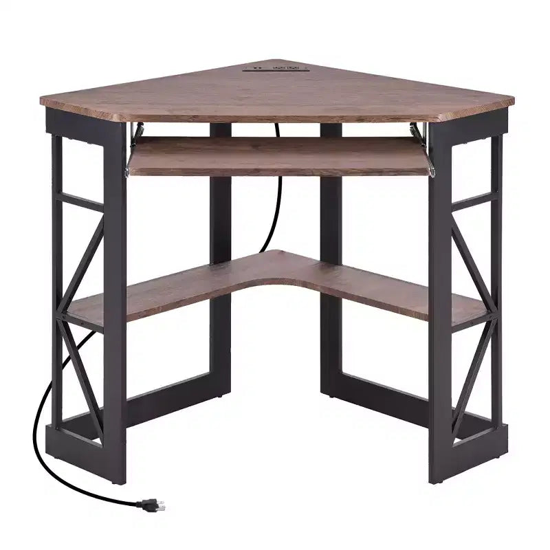 41 in Corner Computer Desk with Storage Shelves & Charging Station, Gamer Desk, Modern Computer Desk for Home Office Workstation