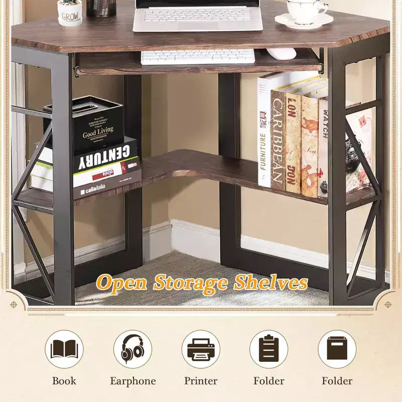 41 in Corner Computer Desk with Storage Shelves & Charging Station, Gamer Desk, Modern Computer Desk for Home Office Workstation