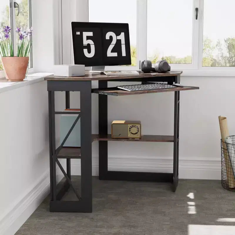 41 in Corner Computer Desk with Storage Shelves & Charging Station, Gamer Desk, Modern Computer Desk for Home Office Workstation