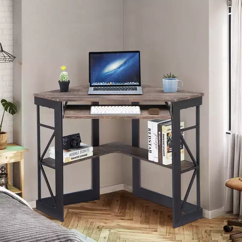41 in Corner Computer Desk with Storage Shelves & Charging Station, Gamer Desk, Modern Computer Desk for Home Office Workstation