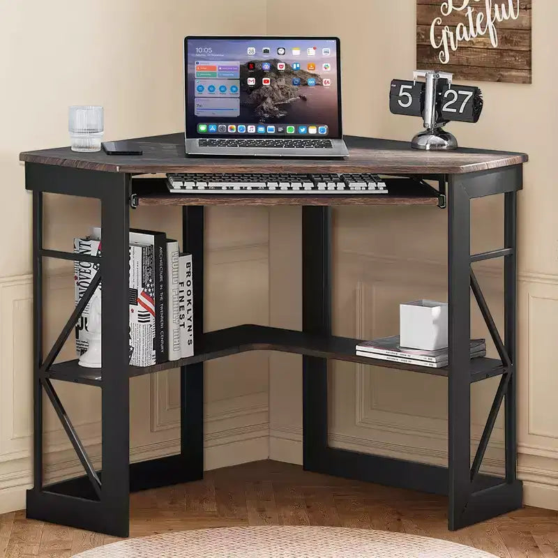 41 in Corner Computer Desk with Storage Shelves & Charging Station, Gamer Desk, Modern Computer Desk for Home Office Workstation