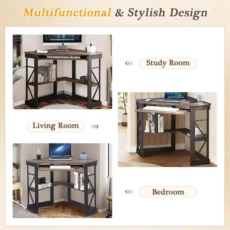41 in Corner Computer Desk with Storage Shelves & Charging Station, Gamer Desk, Modern Computer Desk for Home Office Workstation