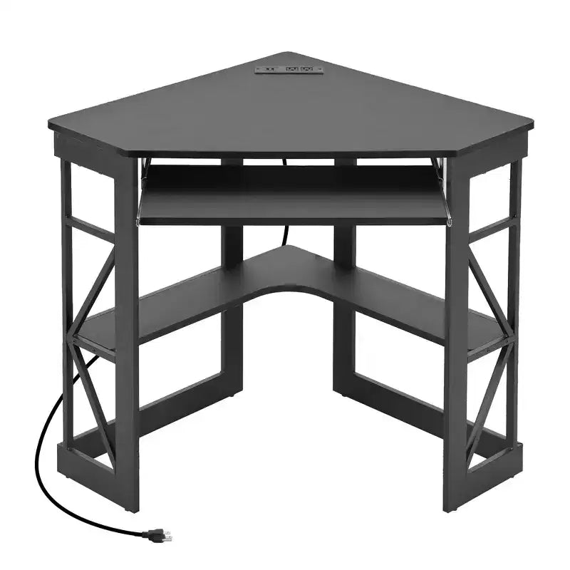 41 in Corner Computer Desk with Storage Shelves & Charging Station, Gamer Desk, Modern Computer Desk for Home Office Workstation