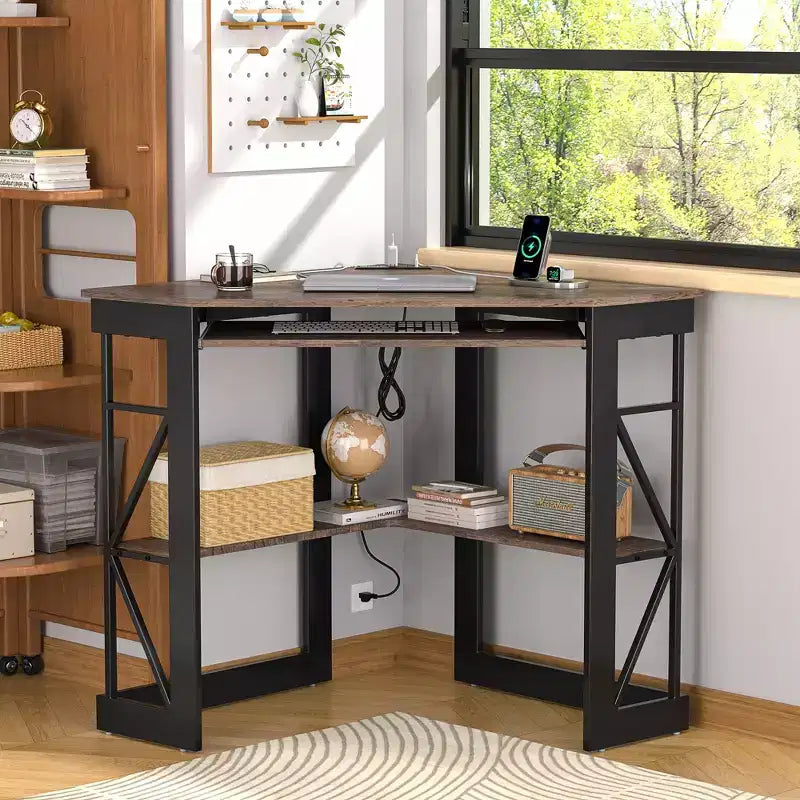41 in Corner Computer Desk with Storage Shelves & Charging Station, Gamer Desk, Modern Computer Desk for Home Office Workstation