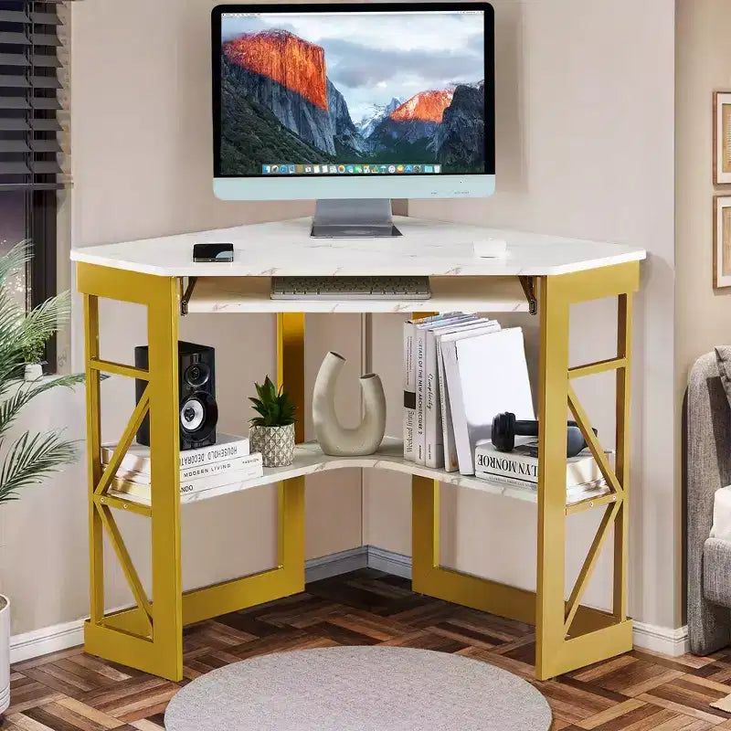 41 in Corner Computer Desk with Storage Shelves & Charging Station, Gamer Desk, Modern Computer Desk for Home Office Workstation
