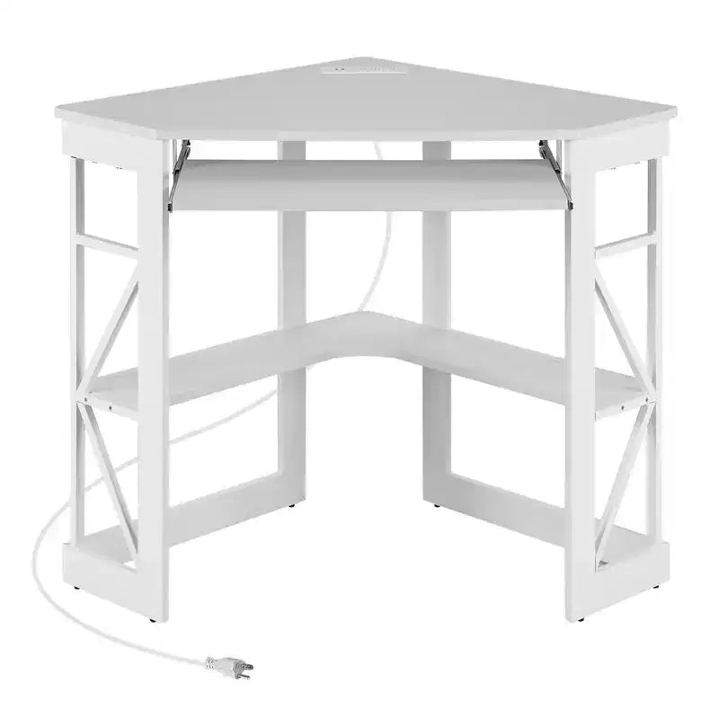 41 in Corner Computer Desk with Storage Shelves & Charging Station, Gamer Desk, Modern Computer Desk for Home Office Workstation