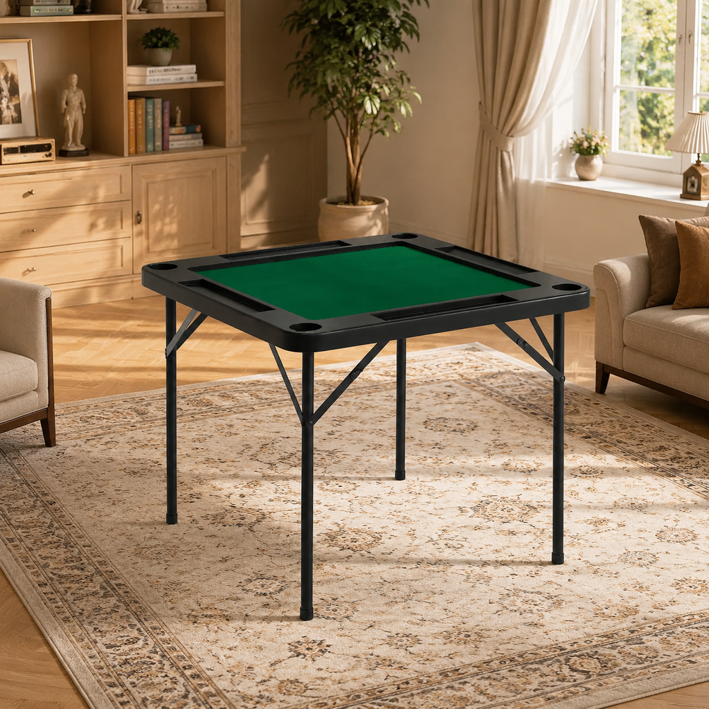 34.5 Square 4-Player Folding Card Game Table with Fabric Playing Surface and Cup Holders