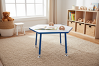 Tavolo trapezoidale laminato grigio per adulti (24 x 48) in blu